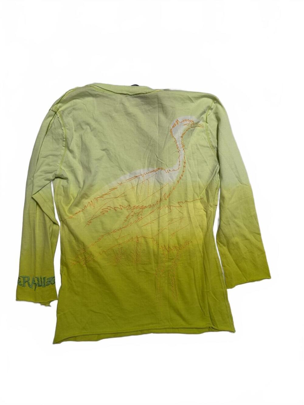 Y2K RAW 7 Brand Embroidered Wearable Art Shirt Hand Sewn Pelican Design Size S